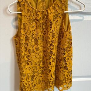 Elegant Mustard Lace Sleeveless Top